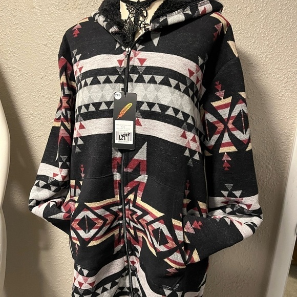 Sherpa hoodie western unisex black fleece zipper closure front pockets nwt - Picture 3 of 10